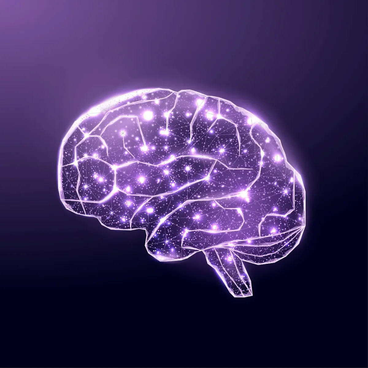 Illustration of a brain formed from glowing connected points of light